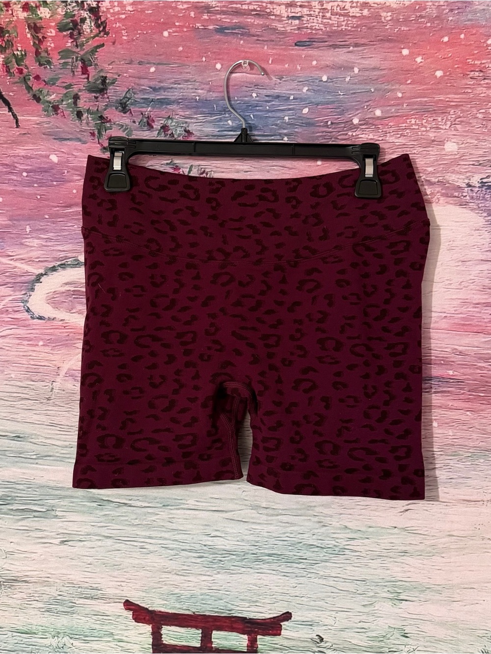Women’s Burgundy Leopard Print Bike Shorts